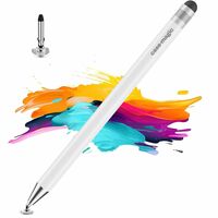 2 in 1 Universal Stylus Pen with Fine Point Disc Tip+ Rubber Fiber Tip| for Smartphone/Tablet/iPad/Pro/Air/iPhone/iOS/Android/All Touch Screens| Aluminum Body (White)