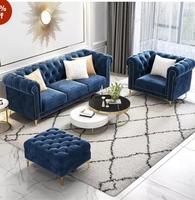 Velvet Chesterfield 3-Seater Sofa for Living Room & Office