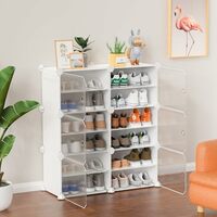 Shoe Rack - 12-White Organizer/Multi-Purpose Shelf Storage Cabinet Stand Expandable for Heels, Boots, Slippers Plastic Portable and Folding Shoe Rack (White, 12-Layer)