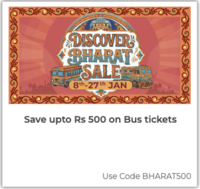BHARAT SALE  Use code: BHARAT500 on Bus, Trains