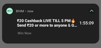  Bhim Upi - Get Upto Rs 20 on sending Rs 20+ using upi (3pm - 5pm)  