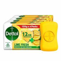 Dettol Lime Fresh (Lime Cool) Bathing Soap Bar with 12hr Freshness (600gm) |Long Lasting Freshness, 150gm Pack of 4