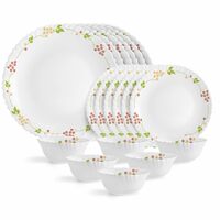 Cello Opalware Dazzle Series Secret Garden 18 Piece Dinner Set Serving for 6 | Bone Ash-Free | Lightweight, Elegant White Plates & Bowls Set | Opal Glass Crockery Set for Daily Use Dinning & Gifting