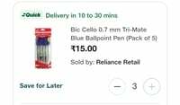 Blue Ballpoint Pen (3×Pack of 5) (15 pen)