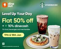  Flat 50% Off on Starbucks through Swiggy Dineout (17th January & 18th January)