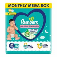 Pampers Complete Skin Comfort Pants| Pant style Diaper Medium, 152 count| Anti-Rash blanket lotion with Vit E and Aloe Vera | All night protection with leak proof technology( 76 Count, Pack of 2)