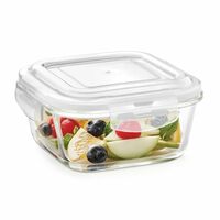 Borosil Klip N Store Glass Side Lock Square Storage Container for Kitchen with Air-Tight and Leakproof Lid, BPA Free, Microwave and Oven Safe | Ideal for Serving, Baking (800ml)