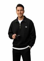 SMOWKLY Men’s Collar Chain Cotton Fleece Sweatshirt