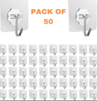 BK 10 IMPORT & EXPORT Wall Hooks Without Drilling, Self Adhesive Hooks for Wall Hook 50 (Pack of 50)