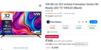 VW 80 cm (32 inches) Frameless Series HD Ready LED TV VW32A (Black)