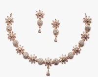 ZENEME Rhodium Plated American Diamond Necklace Set