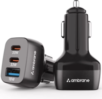 Ambrane 84W Triple Output Fast Car Charger with 2 Type-C & 1 USB, 33W Type C Charging with PD Technology, Fast Charging Adapter Compatible with Cars for iPhone & Android Smartphones (Charge C84,Black)