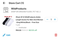 Rs 39/- - (Pack Of 3) WildProducts Ankle Length Socks For Men And Women -Grey/White/ Black - Free Size