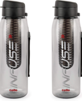 CELLO Infuse Water Bottle Set of 2, 800ml, Black | Food Grade Unbreakable Detox Bottle with Infuser Chamber | Reusable Leakproof Lightweight Easy to Carry Fridge Pet Bottle For Home, Gym & Outdoor