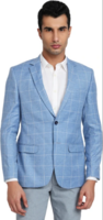 PARK AVENUE Men Checkered Mandarin Formal Blazer (Light Blue)
