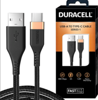 Duracell Usb-A To Type C, 65W Braided Sync&Fast Charging USB Cable, 3.9 Feet(1.2M), Qc 2.0/3.0 Ultra Fast Charging, For Samsung, Mi, Realme, Oppo, One Plus, Seamless Data Transmission, Series 1,Black