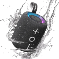 Tribit StormBox Mini+ Bluetooth Speaker 12W,360°Surround Sound,Custom EQ,12H Playtime,BT 5.4,AAC/SBC Support,LED Lights,IPX7 Waterproof,TWS Pairing,Type-C, Portable for Home/Outdoor/Travel Black