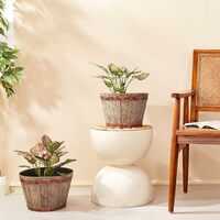 Amazon Brand- Solimo Indoor and Outdoor Round 14 Inch Barrel Flower Planter Pot Best for Terrace/Balcony/Home/Office Decor - Set of 2