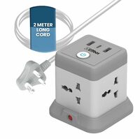 EMBOX Cube Extension Board with USB Type C (2.4 A) (QC 3.0) | 2500W Extension Board with Switches | Extension Cord with Universal Sockets Safety Shutter & Overload Protector, 2 Meter