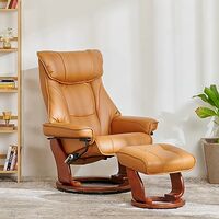 Home Centre Silas Faux Leather Revolving Lounge Recliner with Foot Stool - Brown