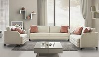 HomeTown Grace Fabric Four Seater Sofa in Beige Colour
