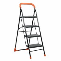CIPLA PLAST Heavy Duty Folding Ladder with Wide Steps | Lifestyle 4 Steps Foldable | Slip-Resistant | High Strength Long Durable for Home, Kitchen | (Black & Orange)