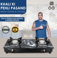 Sigri-wala Primecook Manual Cute Design Toughened Glass Gas Stove Stainless Steel Manual Gas Stove (2 Burners)