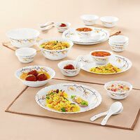 Larah by Borosil Bella Silk Series Opalware Dinner Set | 27 Pieces for Family of 6