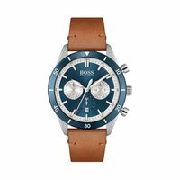 Hugo Boss Santiago Multifunction Blue Round Luminous Dial Men's Leather Watch- 1513860