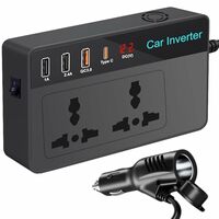Virtutron 200 W High Power Car Inverter with Dual AC Outlets | USB 2.4A + 1A Outputs | 30 W Type-C Output and 12V DC to 220V AC | USB Q C3.0 Fast Laptop Charger with LED Display (Black)