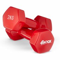 FitBox Sports Premium 4kg (2kg x 2) Vinyl Coated Cast Iron Dumbbells for Exercise & Fitness | Strength Training for Home Gym - Rugged Red