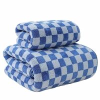 MAXOSHINE Microfiber Towels for Bath-Checkered Bath Towel (Dark Blue,1 Bath Towel + 1 Hand Towel Combo),500 TC
