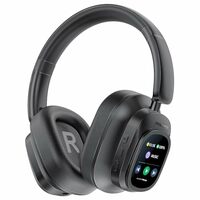 Promate Vutune Bluetooth Over Ear Headphones with Hybrid Active Noise Cancellation,Detachable Magnetic LCD Touch Screen Controller,50-Hour Playtime,Dual-Mode Connectivity and Foldable Headband,Black