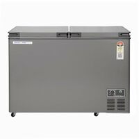 Voltas 360 Litre, 5 star, Convertible, Hard Top Double Door Chest Freezer, Castor wheels, UV graded plastic (VOLTAS CVF360DA5-W-PL, Grey)