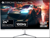 ZEBRONICS A24FHD LED Monitor, 24 inch (60.96cm), 250 nits, 100Hz, Slim Design, FHD, 1080p, Wall Mountable, HDMI, VGA, Ultra Slim Bezel, Metal stand, Built-in Speakers