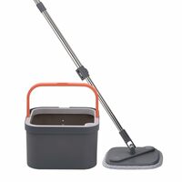 BonKaso 360° Spin Mop with Square Bucket Deluxe System Set and Reusable Microfiber Pads for Wet & Dry Glass, Wall, Tile and Home Floor Cleaning - Grey and Orange