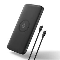 Spigen 2 in1 10000 mAh Wireless Charging Power Bank with USB-A | USB-C 20W Fast Charging, Included Type-C to C Cable, Lithium Polymer - Black