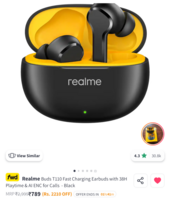 Grab!  Realme Buds T110 Fast Charging Earbuds with 38H Playtime & AI ENC for Calls - Black