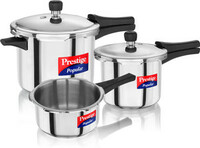Prestige Popular Combination Pack 5 L, 3 L, 2 L Outer Lid Induction Bottom Pressure Cooker (Stainless Steel)