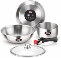 Milton Pro Cook Tri-Ply Stainless Steel Cookware I Tea Pan 16cm, Fry Pan 22cm, Kadai with Glass Lid 24cm