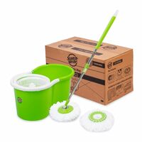 Scotch-Brite Twin Bucket Spin Mop with Easy Wring & Rinse System, 1 Extra Refill (Green)