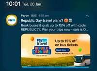 Paytm - Republic Day Offer - Get 15% off on bus tickets Use Code - REPUBLIC77