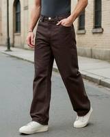HouseOfCommon  Men Loose Fit Mid Rise Brown Jeans