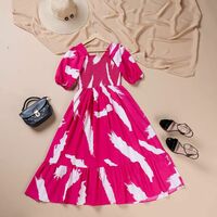 LookShine Women A-line Pink, White Dress on Flipkart