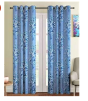 Fashion String semi Sheer 2 Piece Blossoms Eyelet Polyester Long Door Curtains-9 Feet, Blue