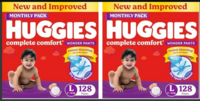 Huggies Complete Comfort Wonder Pants | Pant Style Baby Diapers L Size, 128 Count Pack of 2