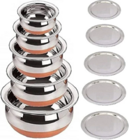 LIMETRO STEEL Copper Base Handi with Lid / Urli Set Cookware Set (Stainless Steel, 5 - Piece)