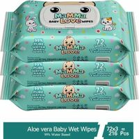 Mamma Love 99% Pure Water Baby Wet Wipes with Lid | Pack of 3 | 72 pcs/pack |.. (216 Wipes)