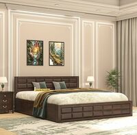 MAMTA DECORATION Sheesham Wood King Size Bed with Box Storage, Wooden Double Bed Cot Palang Furniture for Bedroom Living Room Home (Walnut Finish)