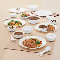 Larah by Borosil Plain White Silk Series Opalware Dinner Set | 27 Pieces for Family of 6 